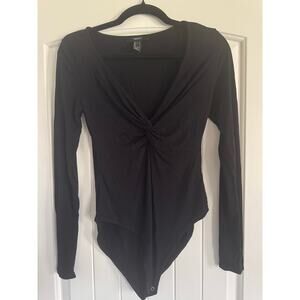 Forever 21 Black Twist-Front Bodysuit (long sleeve)